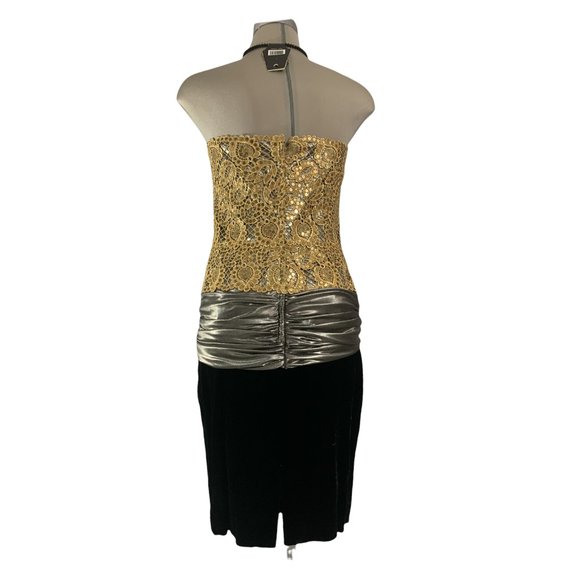 Vintage Nipon Night Black and Lace gold  Sequin Strapless Dress Size 6 - Picture 5 of 10
